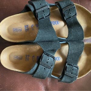 Birkenstock Black Suede Double-Strap Cork Sandals